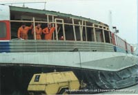 SRN4 Swift (GH-2004) being repaired after an incident at Dover